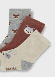Mayoral Baby 3-Pack Animal Socks - Brick Red