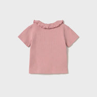 Mayoral Baby Ribbed Polo With Ruffle Collar Rose
