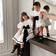 Petite Maison Kids Aurora Ivory Velour Dress With Tulle Puff Sleeves