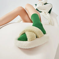 Posee Cross Strap Plush Fashion Slippers Wasabi