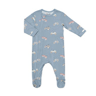 Coccoli Modal Zipper Footie Cars on Steel Blue