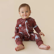 Parade Organic Signature Print 2-Way Zip Romper - Chocolate Dinosaurs