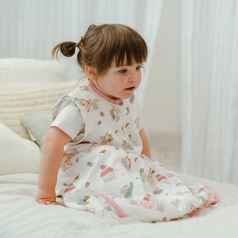 NEST DESIGNS Nest Designs 0.6 TOG Removable 3/4 Sleeve Sleep Bag Very Squirrelly whimsical animal circus print with pink contrast img 4/6