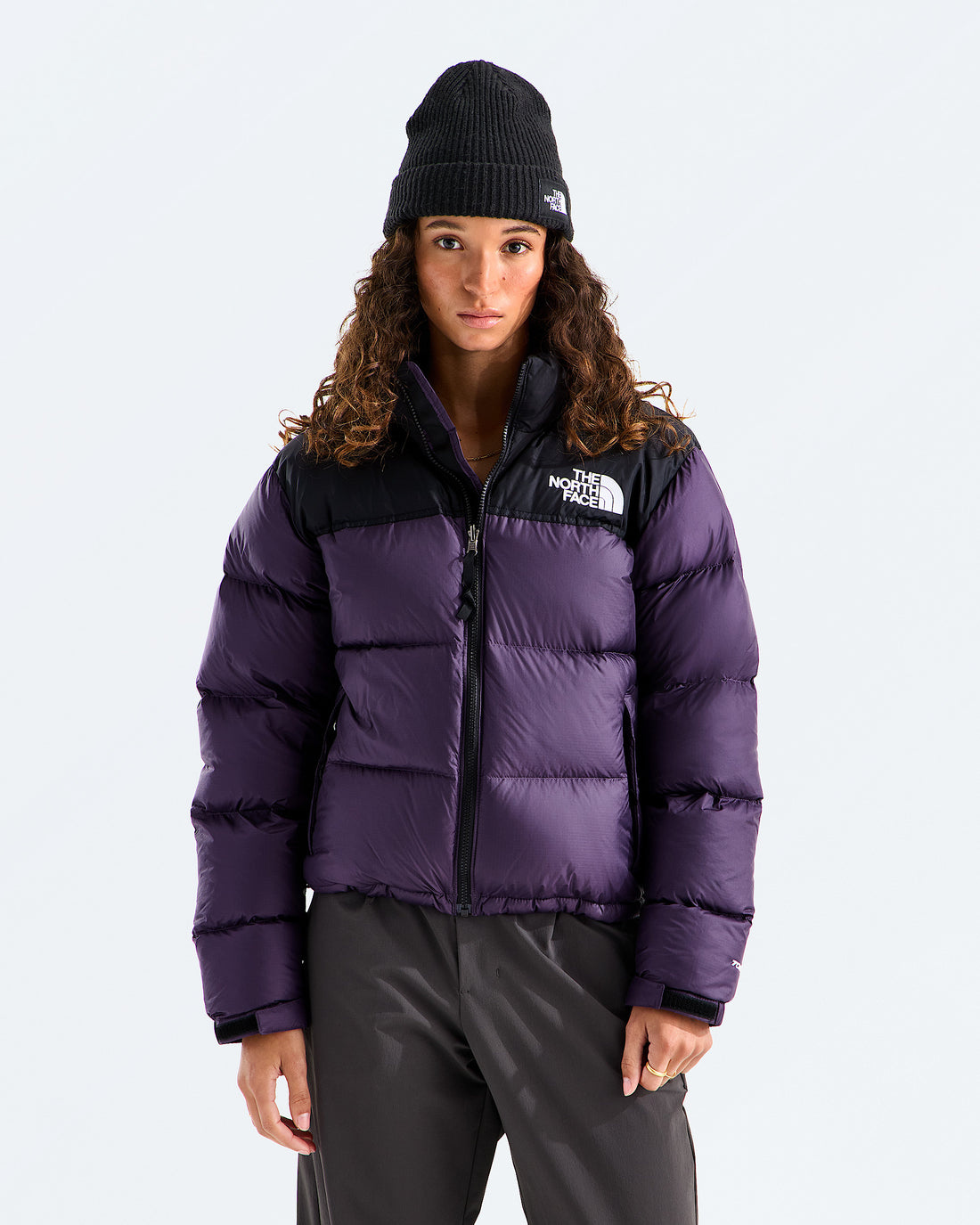 The North Face Women’s 1996 Retro Nuptse Jacket in Endless Dusk/TNF Black, front view