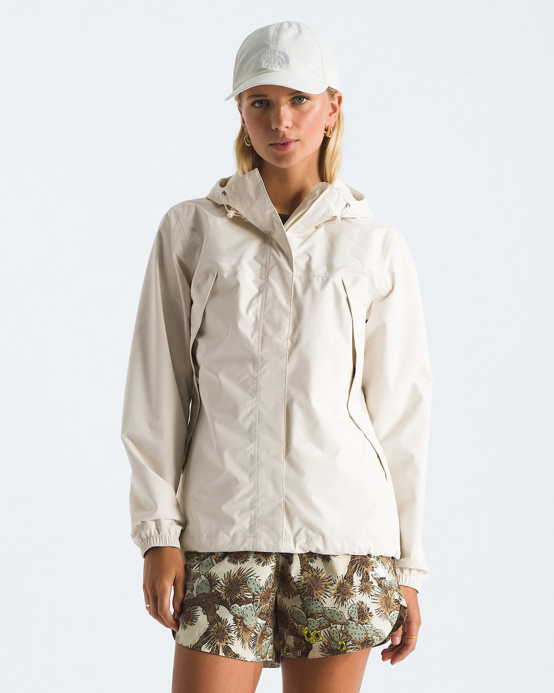The North Face Women’s Antora Rain Jacket in White Dune, front view
