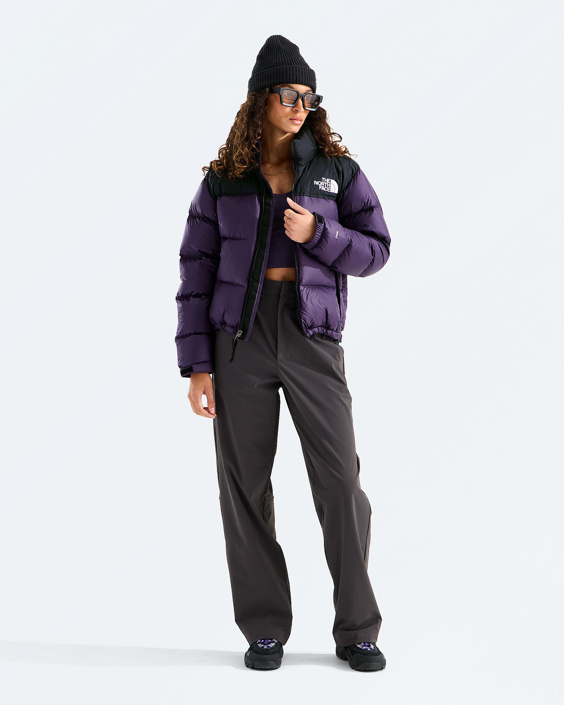 The North Face Women’s 1996 Retro Nuptse Jacket in Endless Dusk/TNF Black, alternate front view