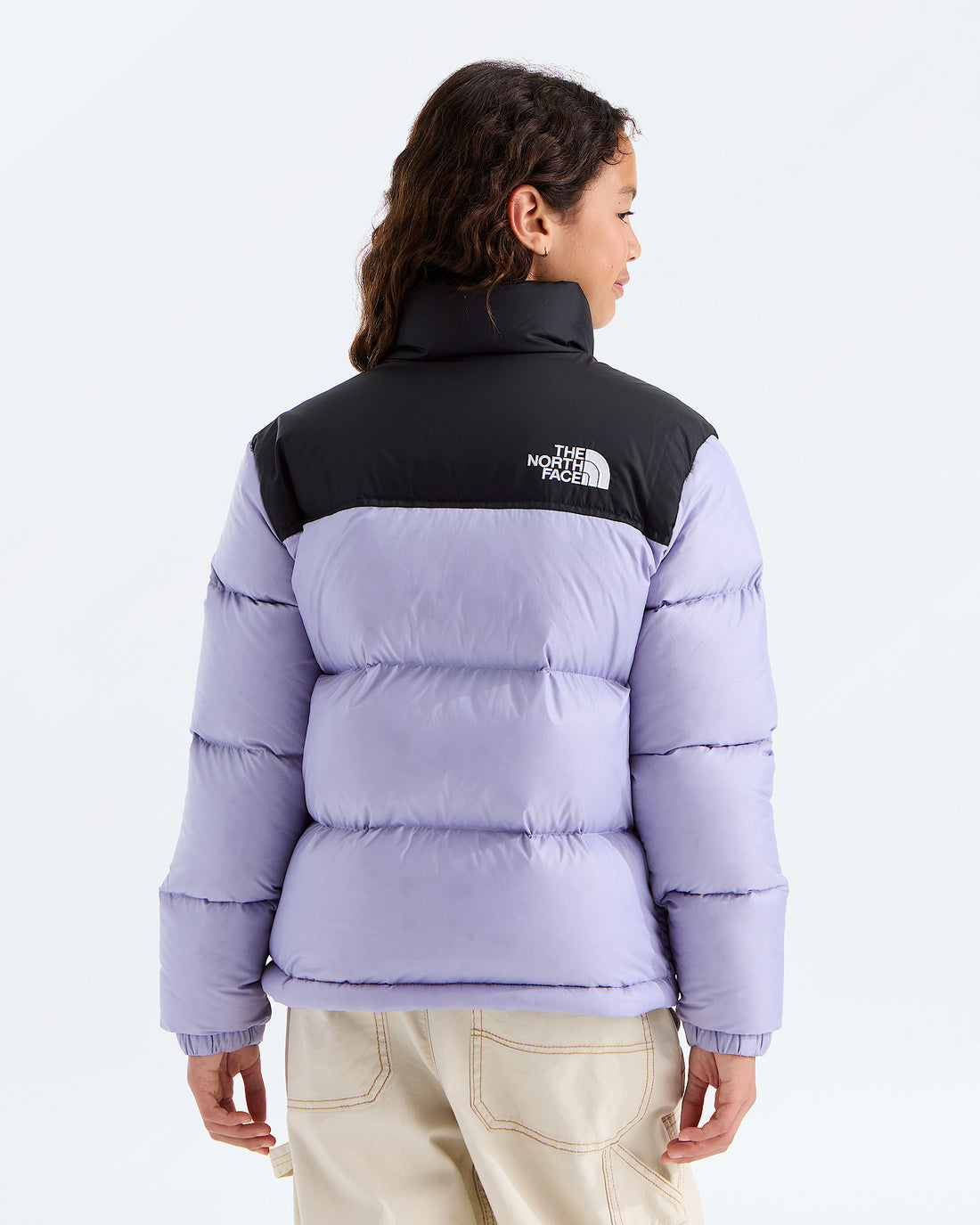 The North Face Boys’ & Girls’ 1996 Retro Nuptse Jacket in Pale Plum, back model view