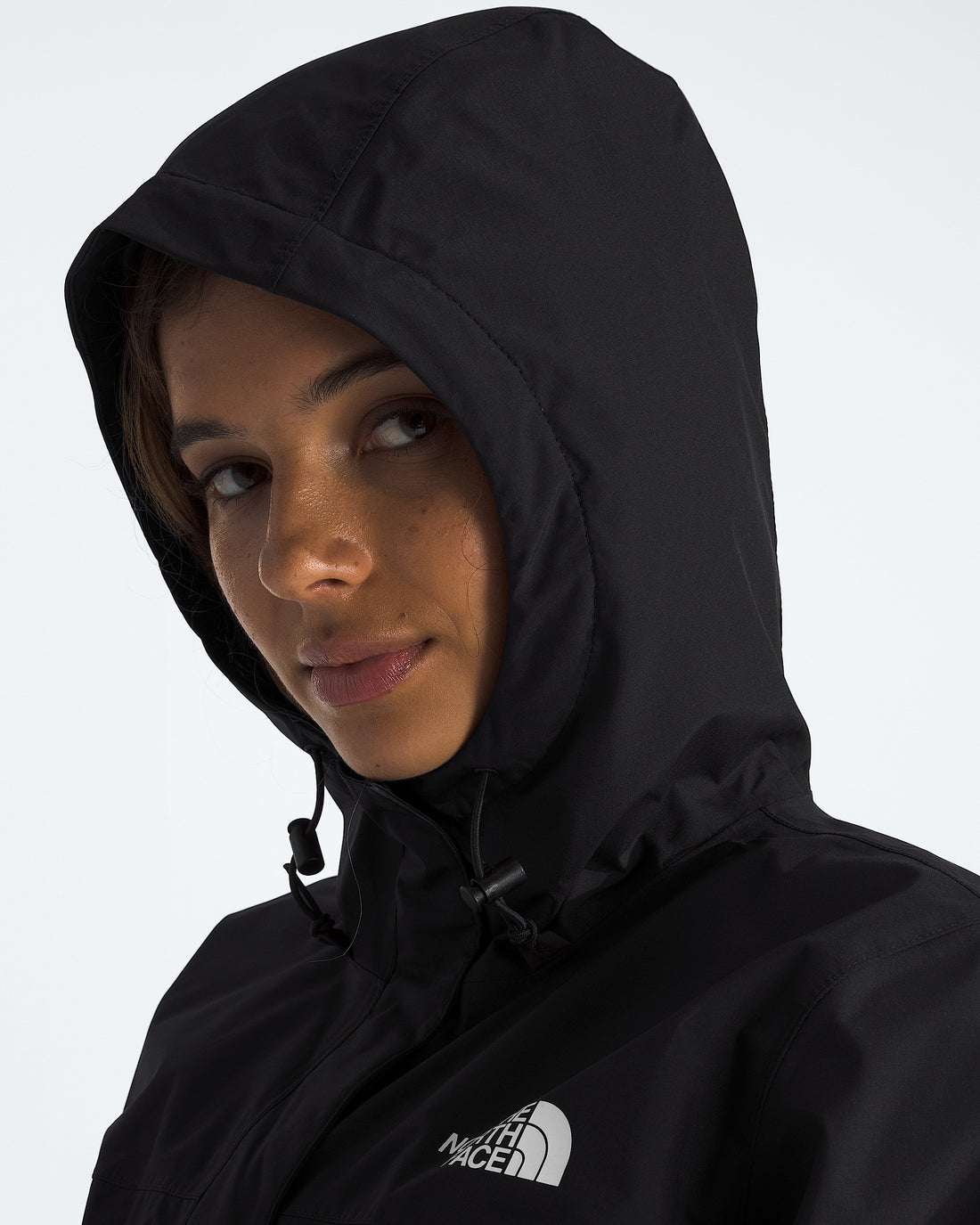 The North Face Women’s Antora Rain Jacket in TNF Black, hood detail