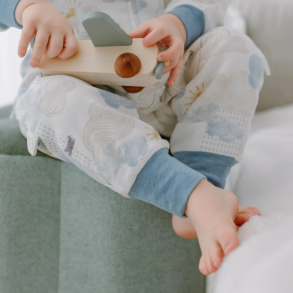 NEST DESIGNS Nest Designs 1.0 TOG Long Sleeve Footed Sleep Bag Fluffy Puffs swan pattern print with contrasting blue cuffs img 3/6