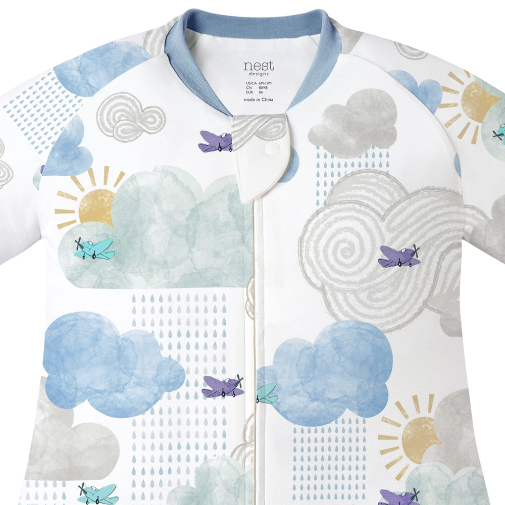 NEST DESIGNS Nest Designs 1.0 TOG Long Sleeve Footed Sleep Bag Fluffy Puffs Center zipper with airplane and butterfly cloud pattern img 5/6