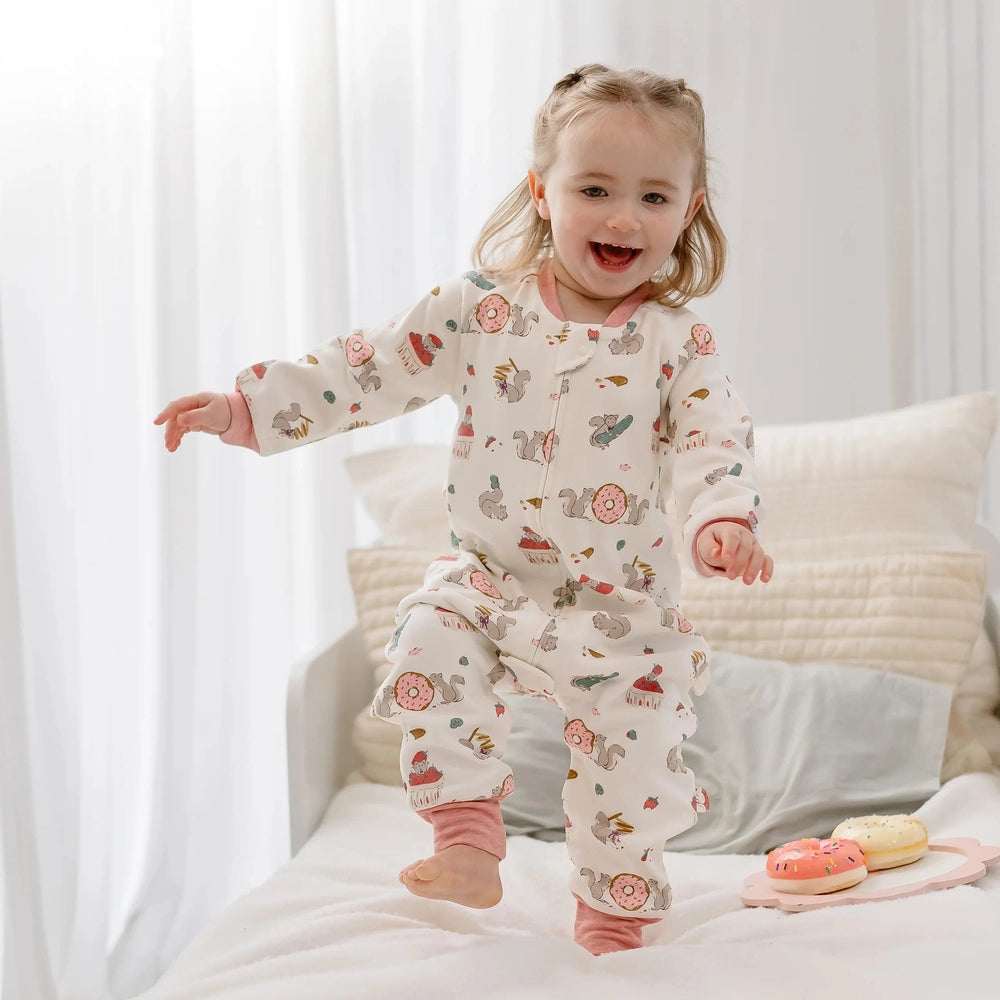 NEST DESIGNS Nest Designs 1.0 TOG Long Sleeve Footed Sleep Bag Very Squirrelly Button-front closure with pink ribbed cuffs and img 3/5