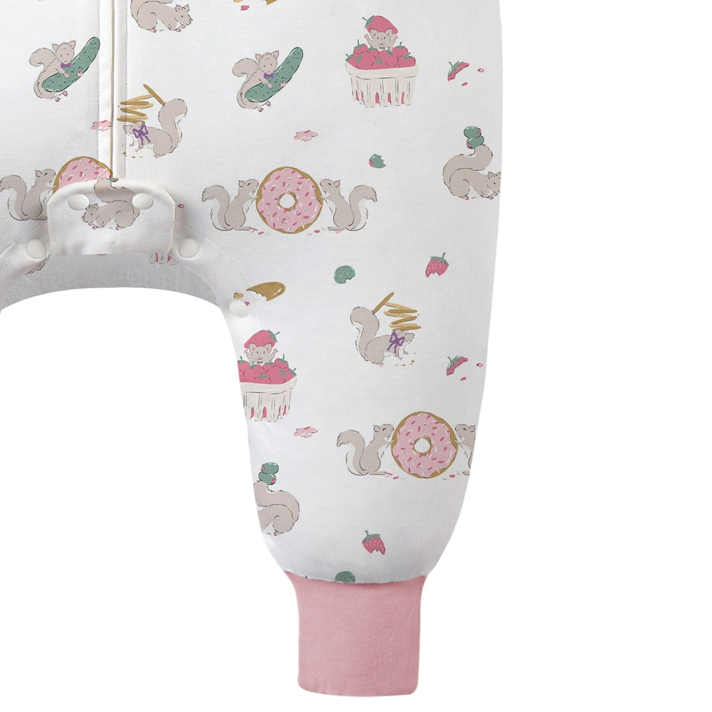 NEST DESIGNS Nest Designs 1.0 TOG Long Sleeve Footed Sleep Bag Very Squirrelly fold-over hand mittens with pink ribbed ankle cuffs img 5/5