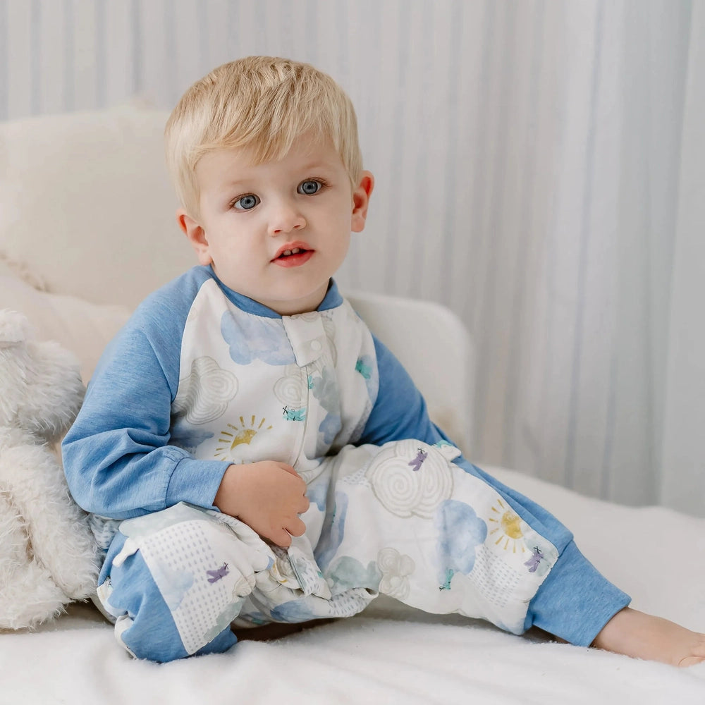 NEST DESIGNS Nest Designs 1.0 TOG Raglan Long Sleeve Footed Sleep Bag Fluffy Puffs Front button placket with collar and cloud sun img 4/6