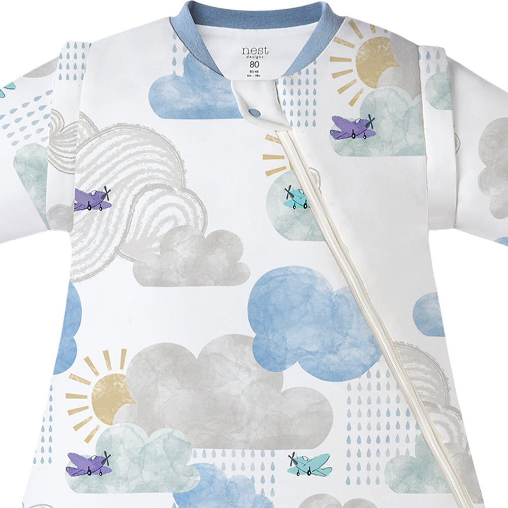 NEST DESIGNS Nest Designs 1.0 TOG Removable Sleeve Sleep Bag Fluffy Puffs watercolor airplane cloud print with center zipper img 5/6
