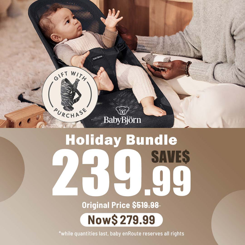 BabyBjörn Bouncer Bliss in Anthracite Mesh with Free Carrier Holiday Bundle