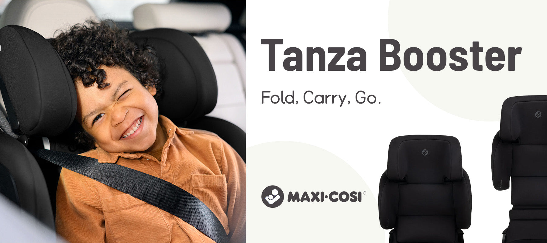 Maxi-Cosi Tanza Booster seat in black with child seated in car lifestyle banner