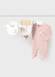 Mayoral Newborn Girl Bear Pajama with Hat and Bib Set - Baby Rose