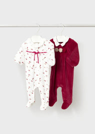 Mayoral Newborn Girl 2-Pack Velour One-Piece - Red