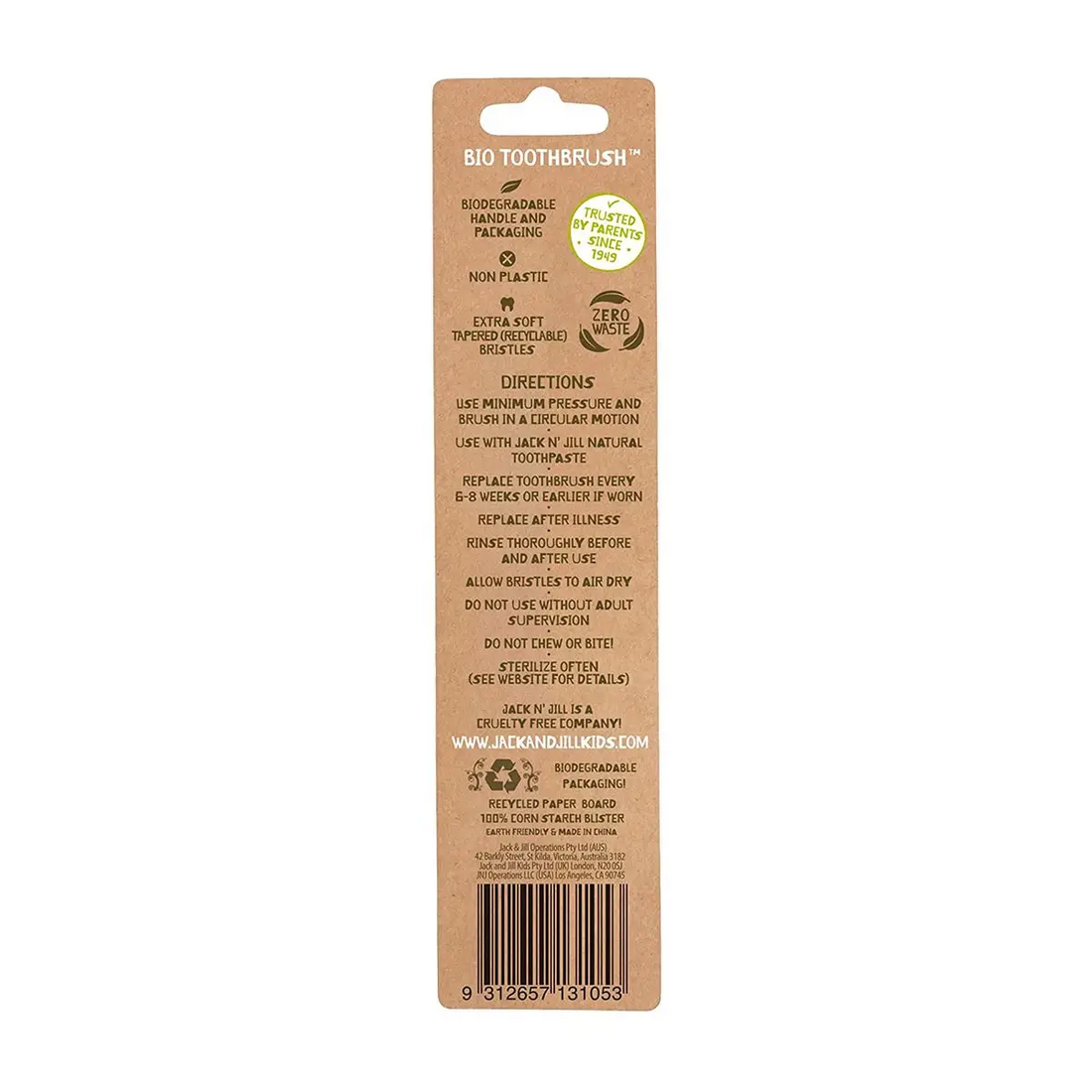 Jack N Jill Bio Toothbrush - Monkey Design - Compostable & Biodegradable Handle