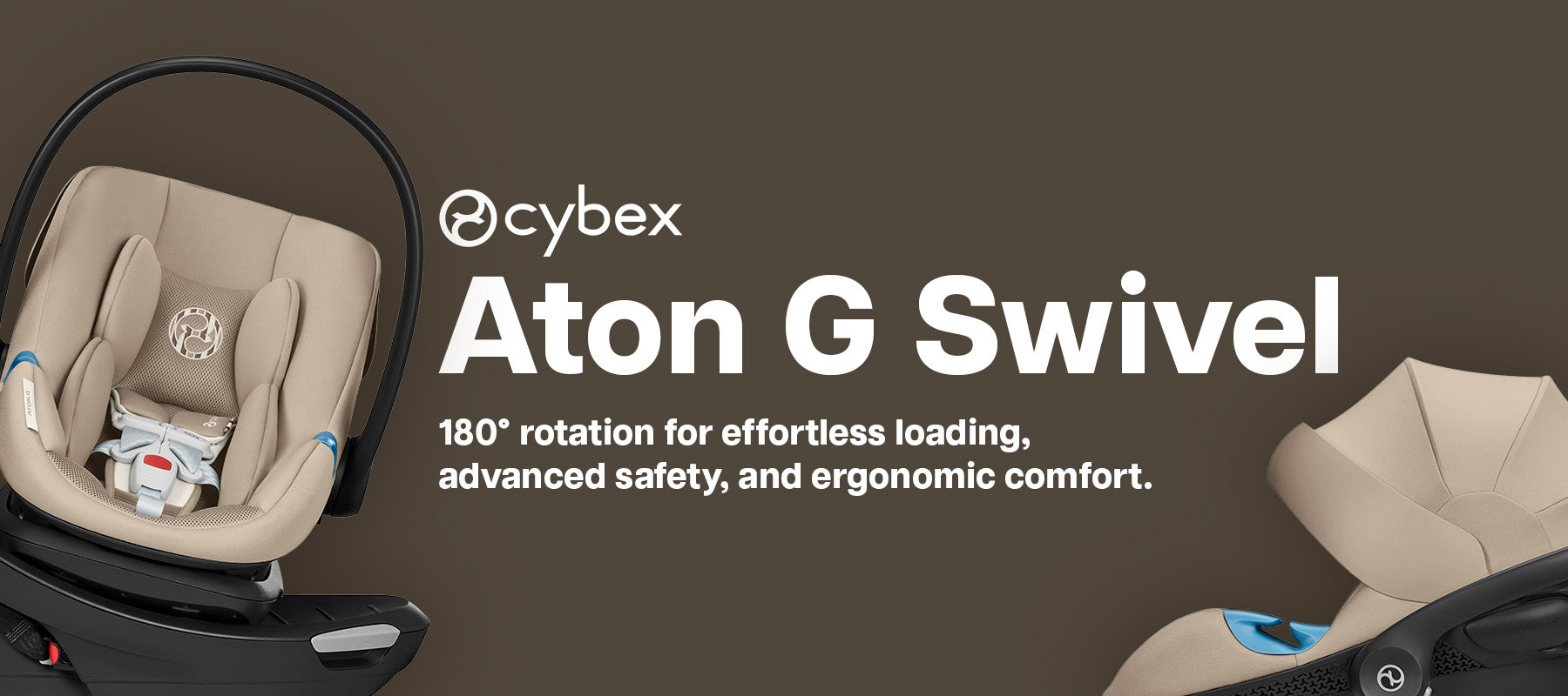Cybex Aton G Swivel Infant Car Seat in Beige with 180° rotation base horizontal view