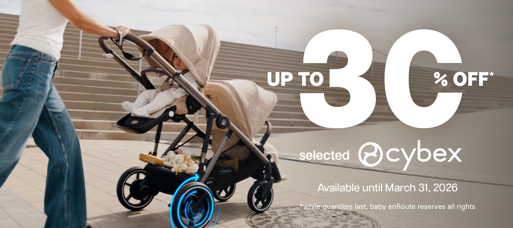 Cybex Gazelle S Stroller in Beige with toddler seat and bassinet lifestyle view