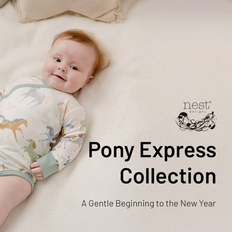 Nest Designs Pony Express Collection horse print baby romper new arrival lifestyle image