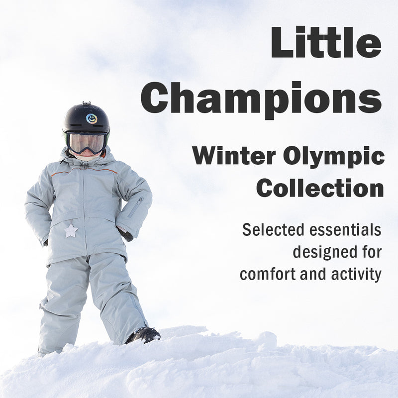 Little Champions Winter Olympic Collection children’s winter outerwear snowy mountain scene