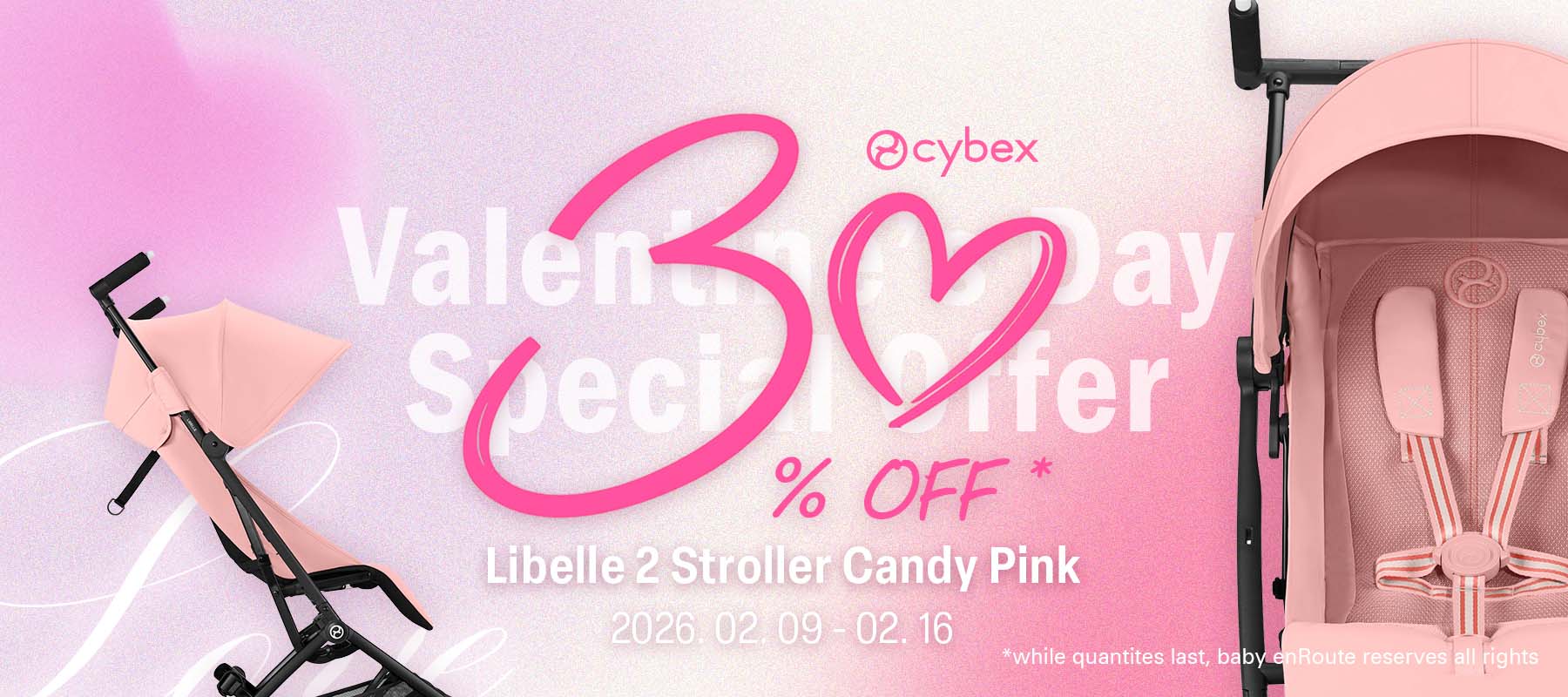 Cybex Libelle 2 Candy Pink compact stroller Valentine’s Day promotion horizontal banner