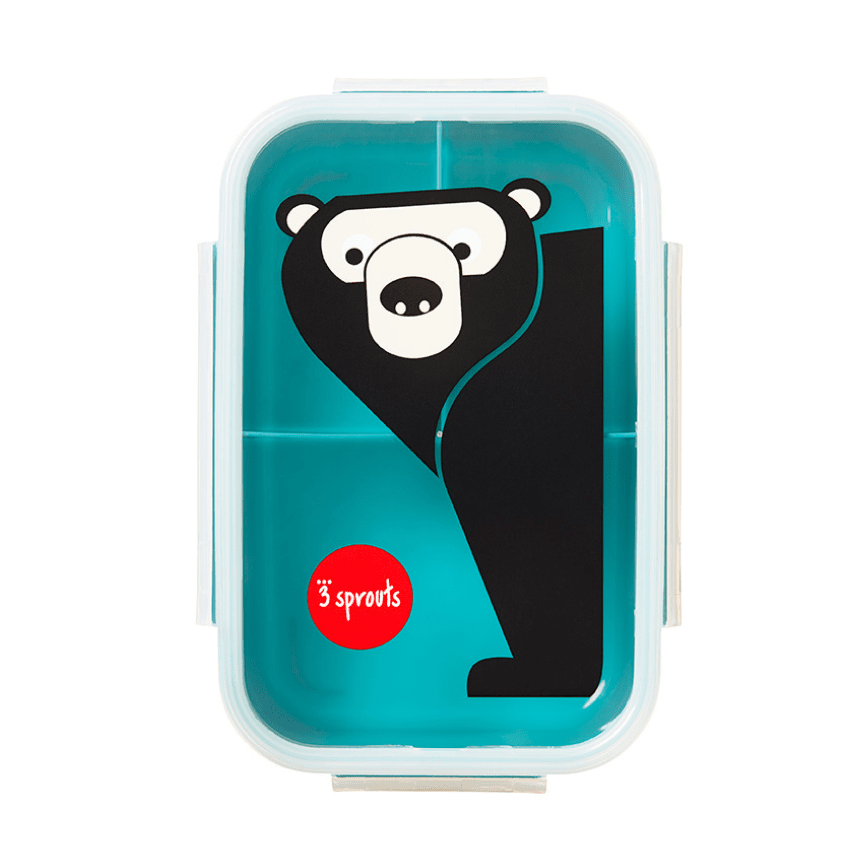 3 Sprouts Bento Box turquoise with panda graphic, kid lunch box