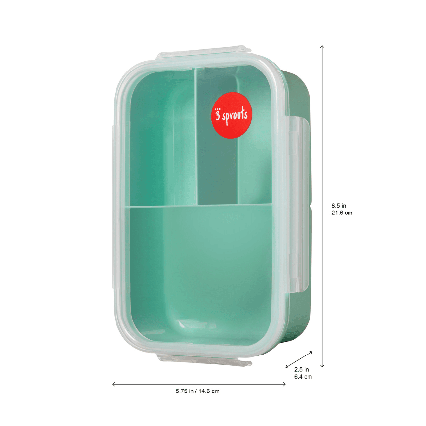 3 Sprouts Bento Box turquoise with clear lid and divided compartments