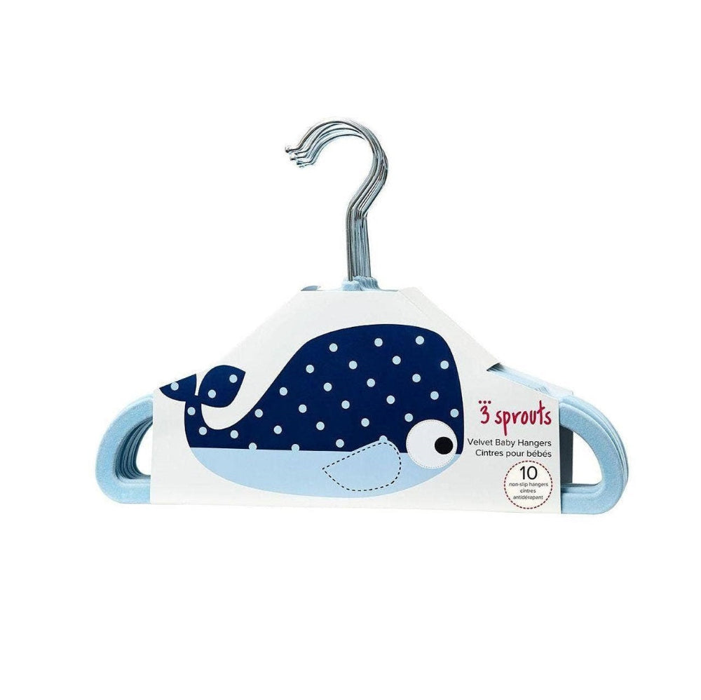 3 Sprouts blue velvet non-slip baby hangers, set of 10 with whale design