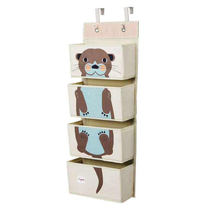 3 Sprouts Hanging Wall Organizer with four fabric bins featuring otter prints in cream and pastel blue