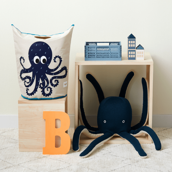 3 Sprouts laundry hamper in navy octopus design for nursery organization