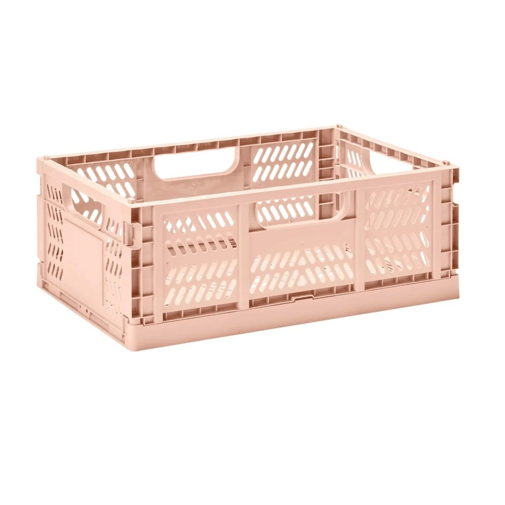 3 Sprouts Modern Folding Crate Clay pink plastic storage crate with handles