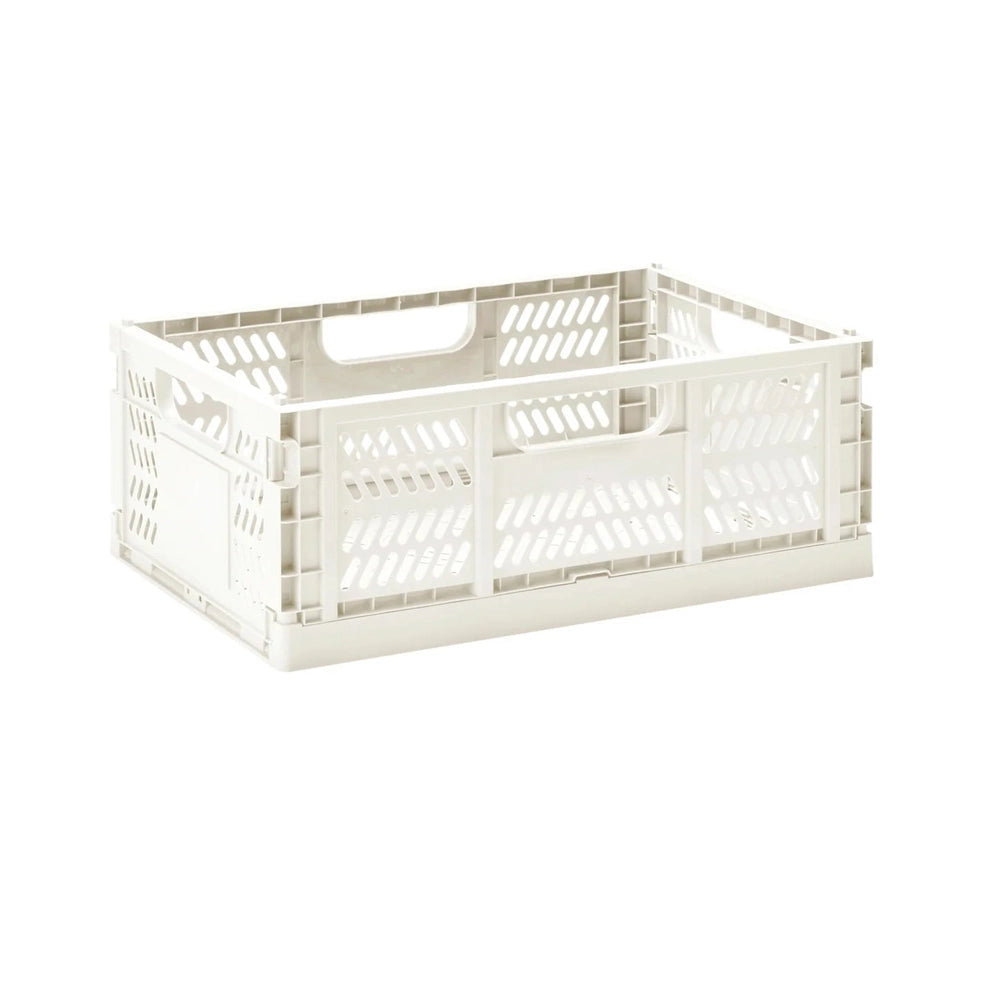 3 Sprouts Modern Folding Crate Cream storage crate with built-in handles for nursery