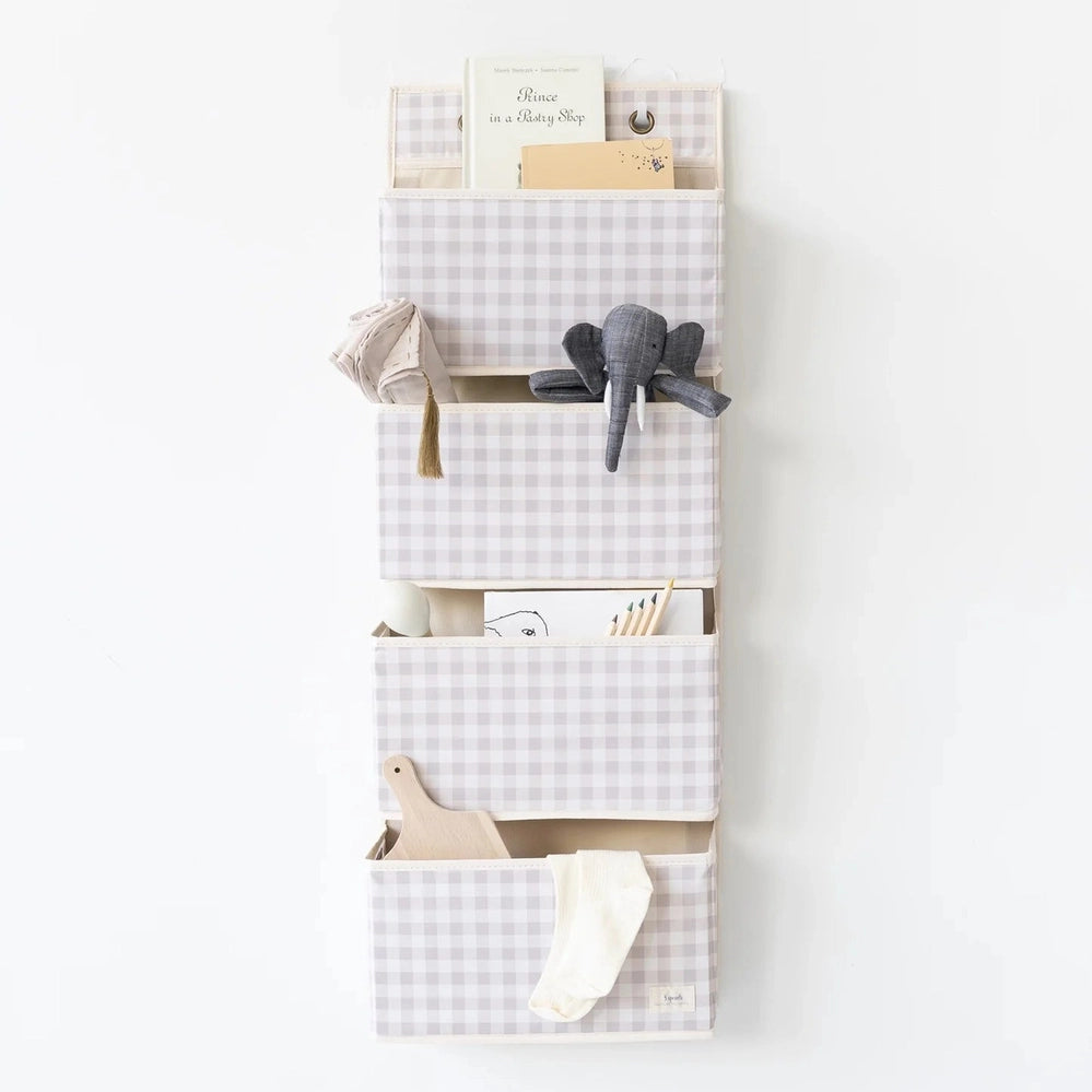 3 Sprouts beige gingham fabric over-the-door organizer with multiple pockets