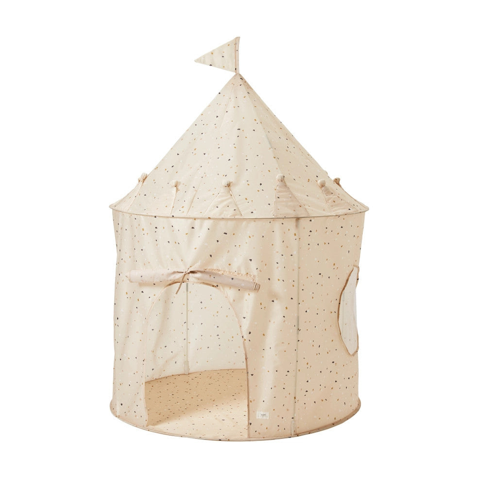 3 Sprouts Recycled Fabric Play Tent Castle in beige speckled fabric, open front doorway invites imaginative play.