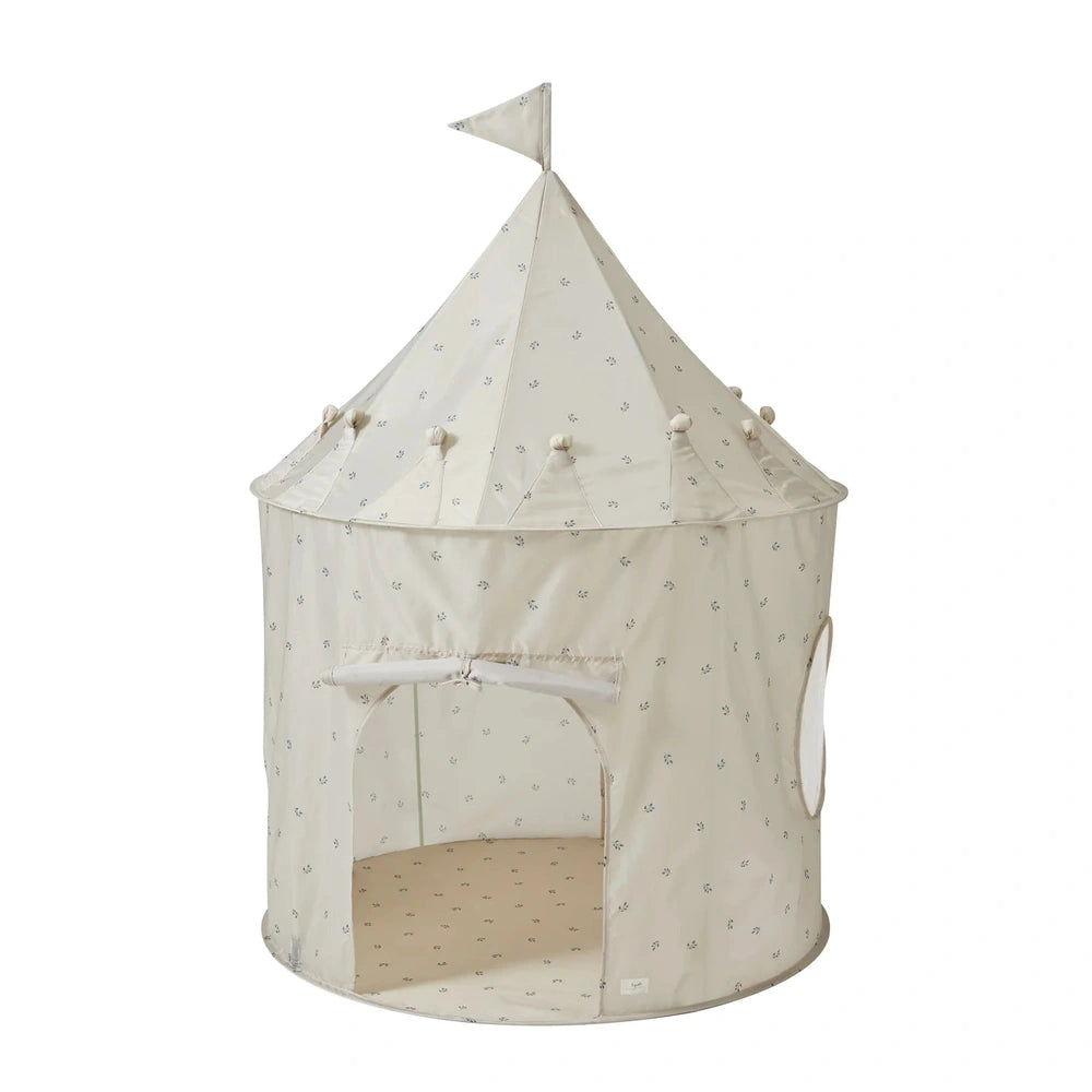 3 Sprouts Recycled Fabric Play Tent Castle in cream with blue dots; arched doorway invites kids inside.