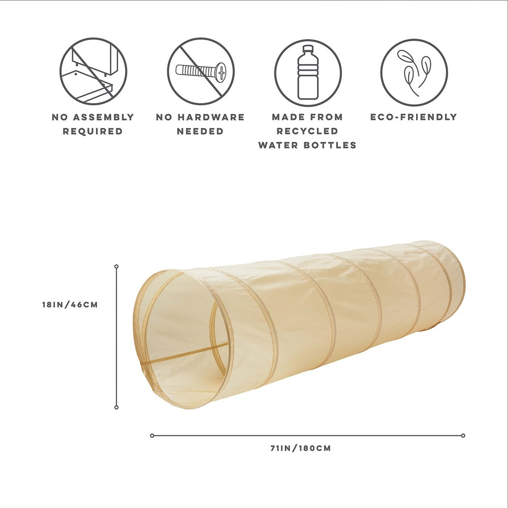 3 Sprouts Recycled Fabric Play Tunnel, beige collapsible outdoor tunnel for kids by 3 Sprouts