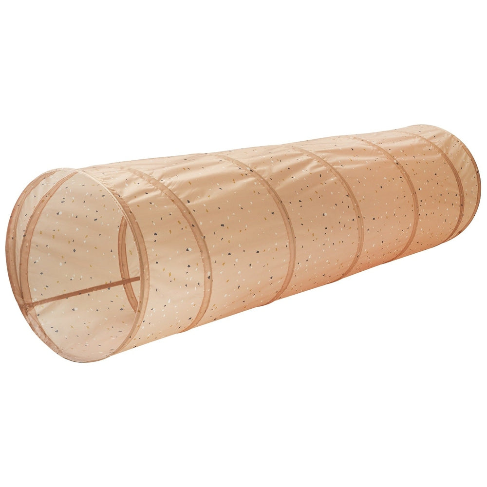 3 Sprouts play tunnel in peach speckled recycled fabric with ring frames