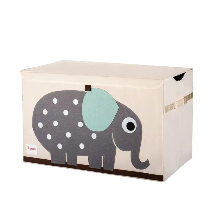 3 Sprouts Toy Chest with cream fabric and gray elephant graphic with mint ear, compact kids storage.