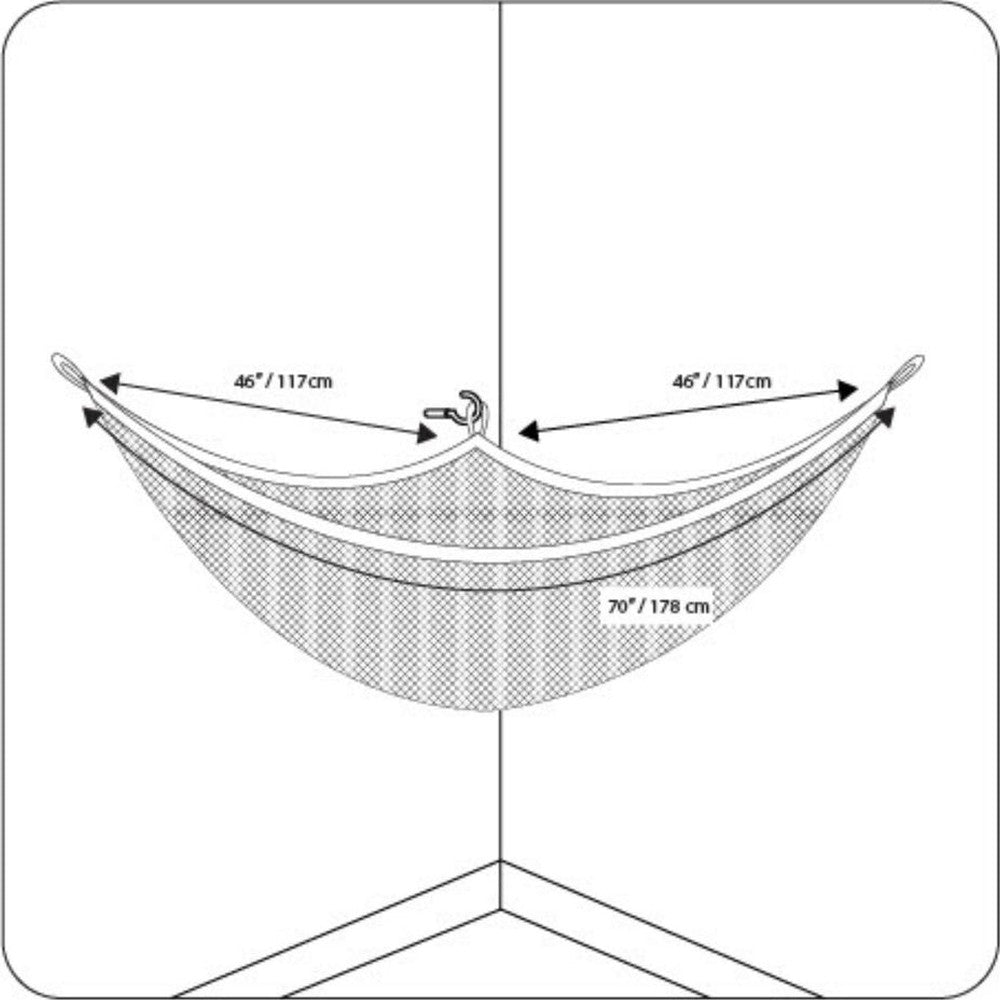 3 Sprouts toy hammock in white and gray fabric hung between hooks for nursery toy storage