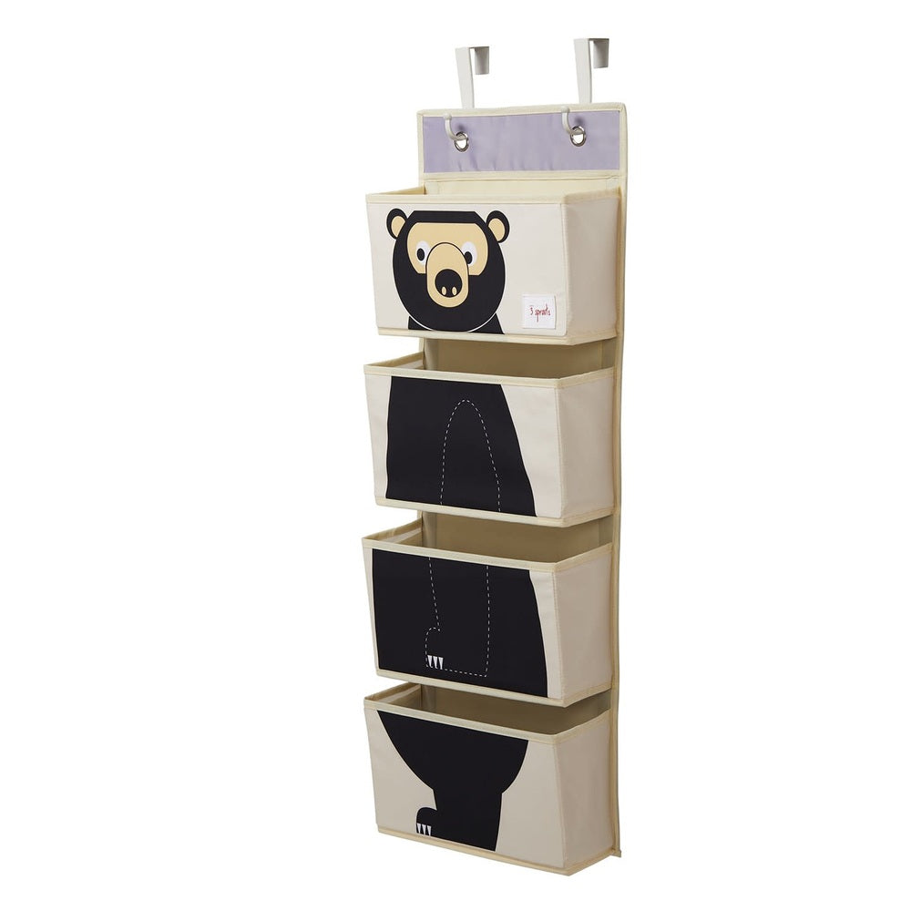 3 Sprouts hanging wall organizer with bear-print beige pockets, five compartments