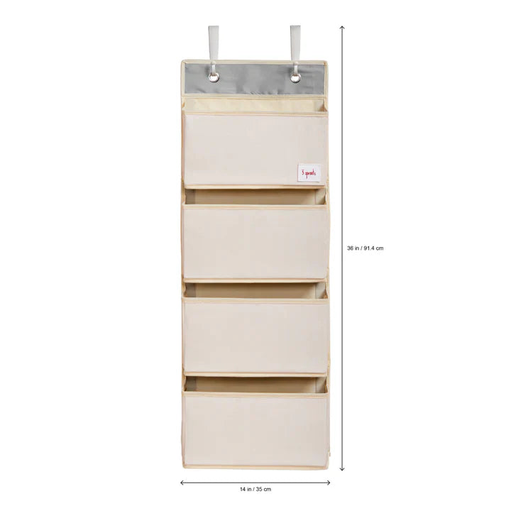 3 Sprouts hanging wall organizer with six beige pockets and gray top panel
