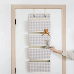 3 Sprouts Recycled Fabric Over The Door Organizer Gingham Beige