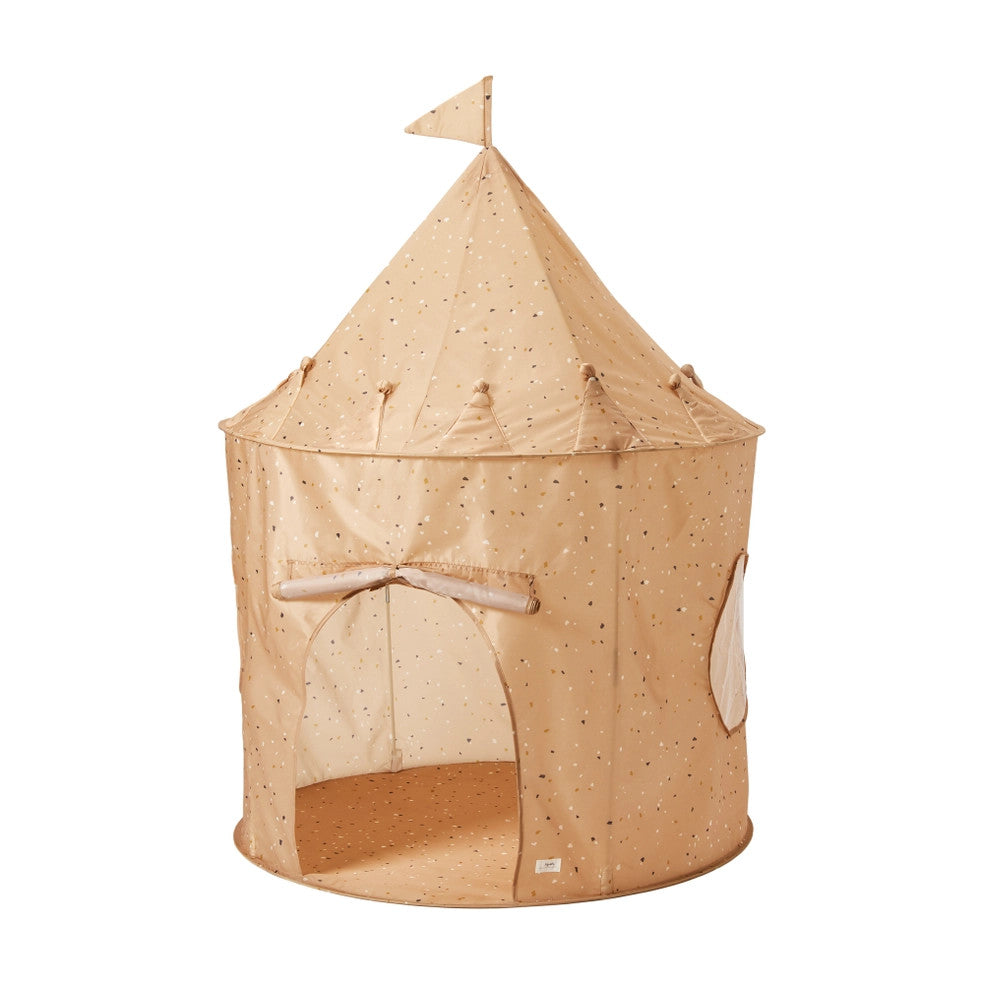 3 Sprouts Recycled Fabric Play Tent Castle, beige speckled fabric with cone roof and open doorway inviting play.