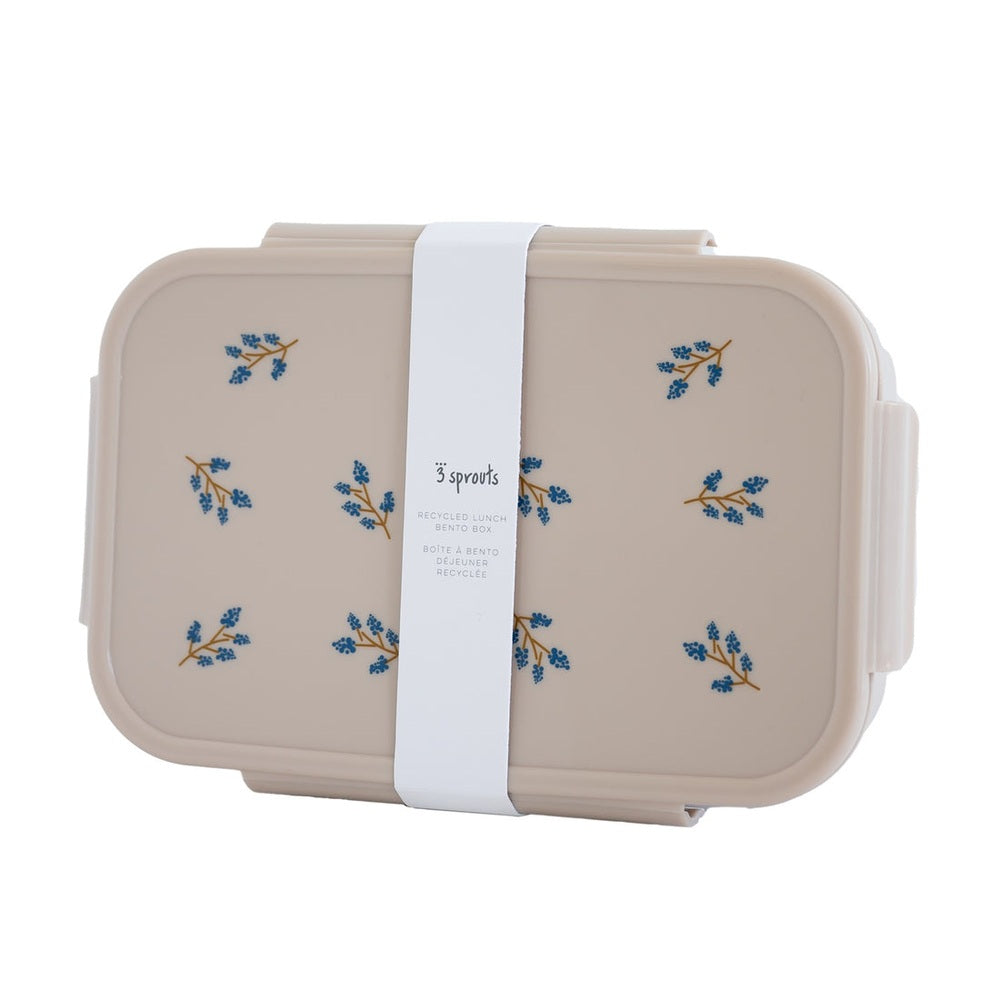 3 Sprouts recycled plastic bento box in beige with blue floral branch pattern