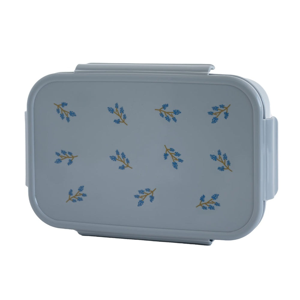 3 Sprouts bento box in light blue recycled plastic with blue floral pattern
