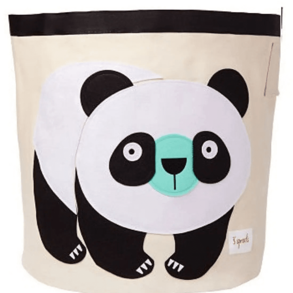 3 Sprouts Panda Storage Bin, beige fabric tote with bold panda graphic, ideal for toy organization