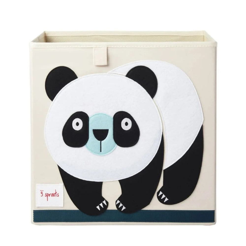 3 Sprouts Storage Box in cream fabric featuring panda graphic, helping keep the nursery tidy by storing toys